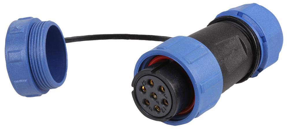 PRO ELEC SP211 Series Circular Connector, 7-Pin Cable Mount Receptacle, IP68 Waterproof, Threaded, Solder Socket, 500V AC, 15A – Durable Nylon Body with Gold-Plated Brass Contacts