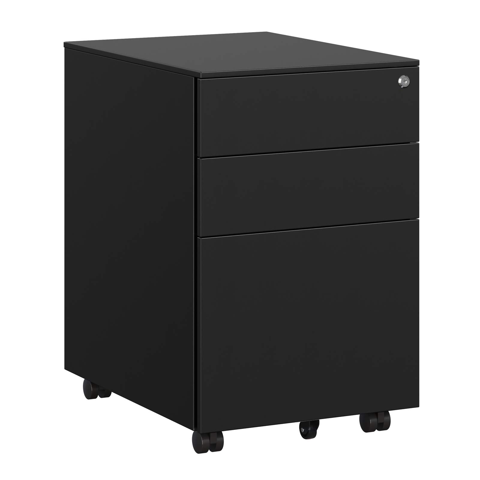SONGMICS Mobile File Cabinet with 3 Drawers Lockable Steel Pedestal with Suspension File Hanging Rails, Fully Assembled Except Casters, Black OFC60BK
