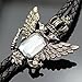 Vintage Silver Russian Imperial 2 Head Eagle Faux Gemstone Leather Western Bolo Bola Tie