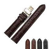 iStrap 20mm Genuine Leather Strap Replacement Watch Band W/ Rose Gold Steel Deployment Clasp Brown