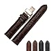 iStrap 20mm Genuine Leather Strap Replacement Watch Band W/ Rose Gold Steel Deployment Clasp Brown