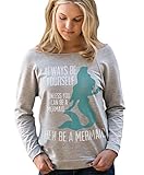 Superluxe™ Womens Be Yourself Be A Mermaid French Terry 3/4 Sleeve T-Shirt, Heather Grey, Small