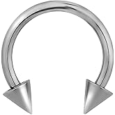 Forbidden Body Jewelry 14g 11 mm (7/16") Titanium Double Spike Horseshoe Body Piercing Ring, 4 mm Cones