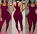 TheFound Women's Basic Sleeveless Tank Jumpsuit Bodycon Long Pants (XL, Wine Red)