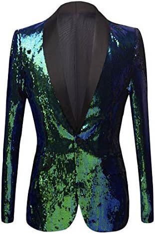 PYJTRLMen Stylish Two Color Conversion Shiny Sequins Blazer Suit Jacket