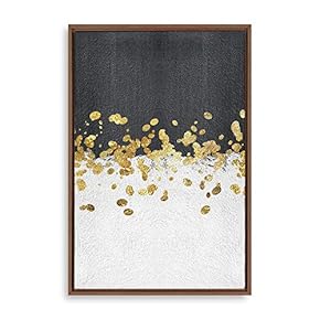 Framed Canvas Home Artwork Decoration Golden Abstract Art Canvas Wall Art for Living Room, Bedroom - 16x24 inches