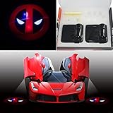 Spoya Red Deadpool face Wireless Magnetic Car door step LED welcome logo shadow ghost light laser projection projector light