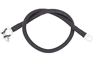 FAST & QUIET 2 AWG Battery Cable with Battery Terminals, Pure Copper Wire, Automotive, Power Inverter, Welding, Golf Cart, Lawn Mower, Motorcycle (Black Wire, 2 FT (24 in), 5/16" to Top Post Neg, 1pc)