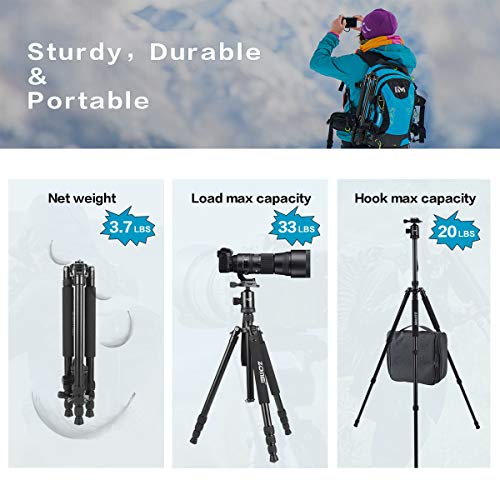 ZOMEI Tripod,Camera Tripod,Lightweight Camera Travel Z818 Tripod Aluminium Alloy Monopod with 360 Panorama Ball Head Quick Release Plate Ball for DSLR Canon Sony Nikon Cameras(Black)