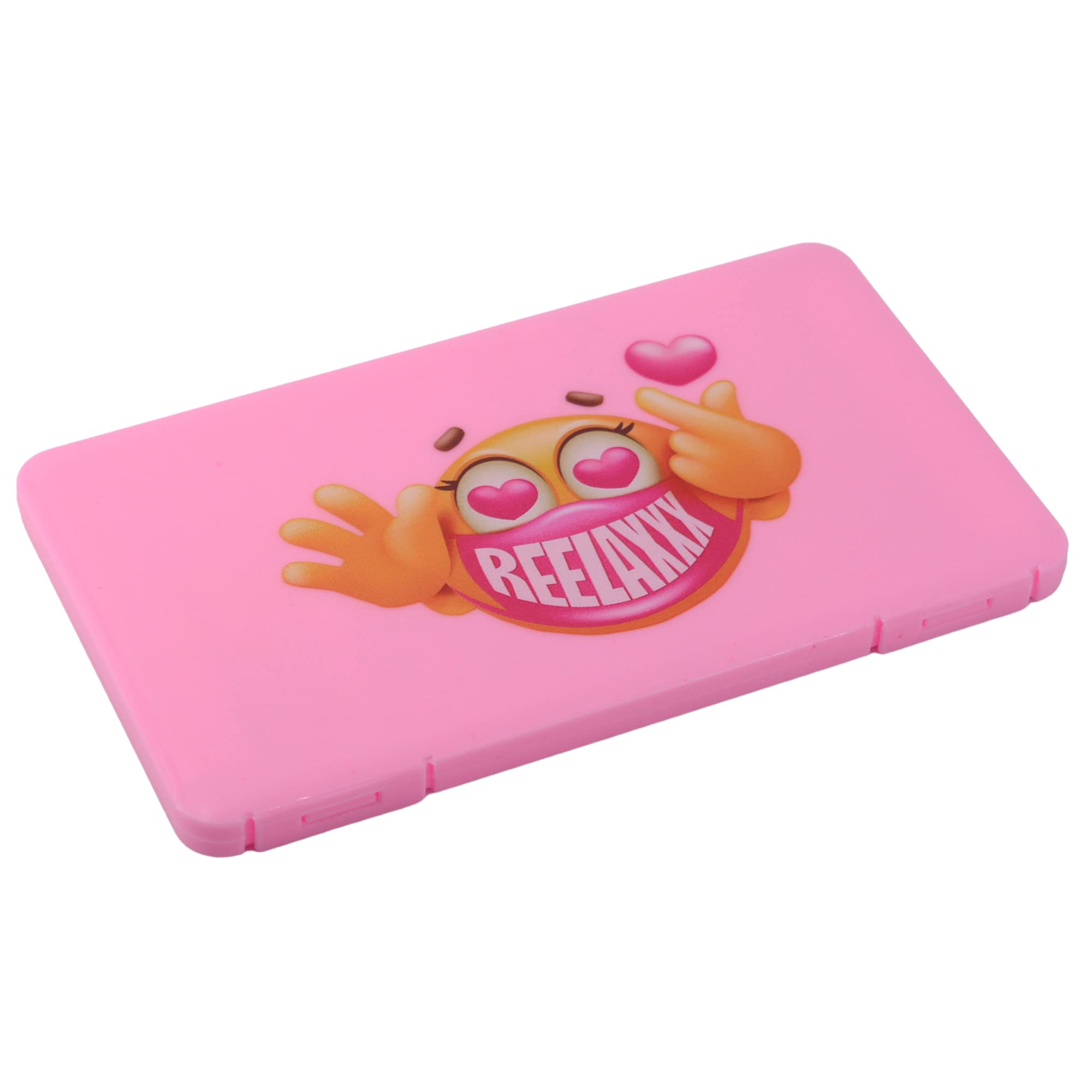 REELAXXX | 1 Set | Children's Mask Box | Mask Storage | Reusable Mask Holder | Original Pouch | Hard Protective Case | Girl | Emoji | School Box (1U, Pink 1)