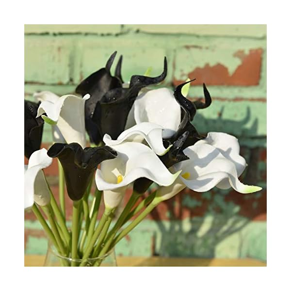 Mandy's 20pcs Black and White Fake Flowers Artificial Calla Lily Silk