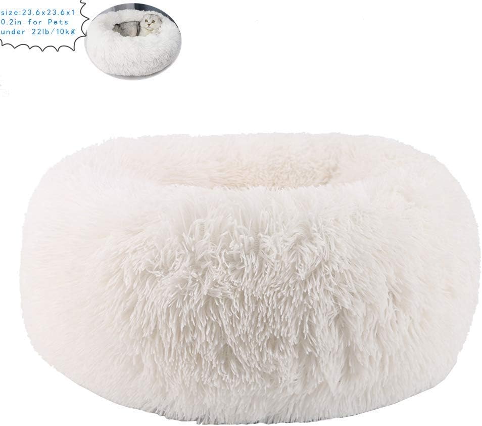 JCT Plush Cat Bed Dog Bed Calming Cat Bed Cat Nest Soft Pet Bed for Small Medium Large Pet,Winter Warm Cuddler Kennel Soft Puppy Sofa,Anti-Slip Bottom,-Improved Sleep - Machine Washable (white 22lbs)