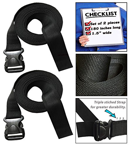 333 World - Strap 1.5 Inch Wide with Plastic Quick Release Buckle for Lashing Strap, Backpack, Camping, Sleeping Bag, Air Mattress, Luggage Straps, Automotive. Set of 2.
