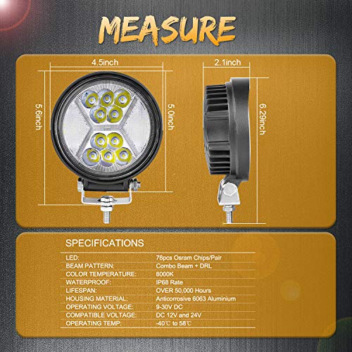 DRL LED Pods, SWATOW INDUSTRIES 2PCS 4 Inch 126W Diffused Round Off Road LED Light Pods Driving Lights LED Work Lights Spot Flood Combo Fog Lights for Truck Jeep Cars ATV UTV Motorcycle Tractor Boat - Thumbnail 5