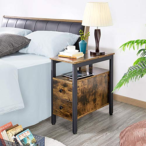 YAHEETECH Narrow End Table with 2 Drawer & Open Storage Shelf