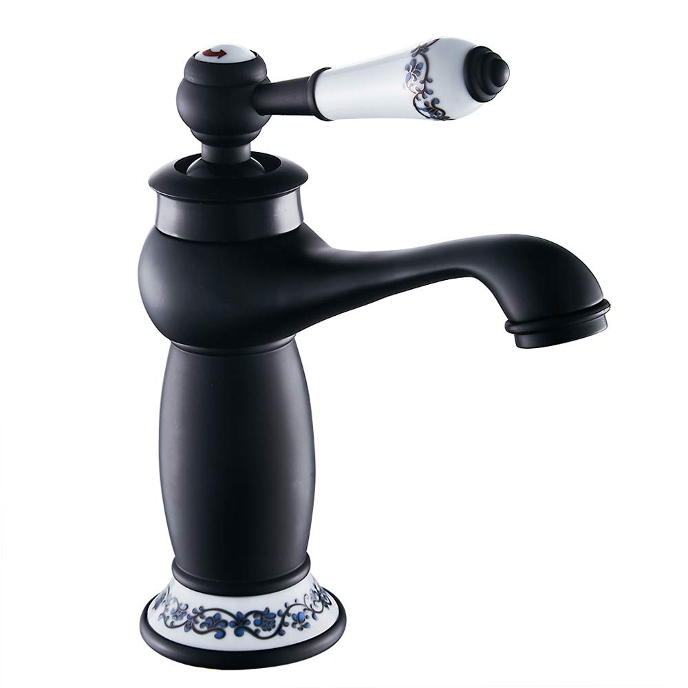 Luxury Victorian Basin Mixer Taps Black Mono Bathroom Cloakroom Sink Tap Hot and Cold Classic Faucet (Black)