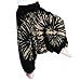 Loong Cha's Women Tie Dye Pants Baggy Aladdin Hippy Harem Adjustable Waist (Black)
