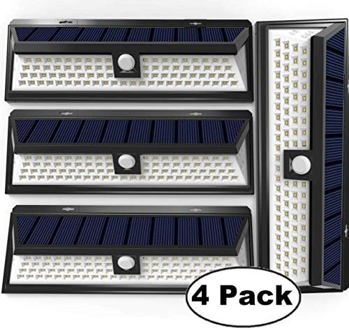 Sunlitec Solar Lights, 90 LED Outdoor Motion Sensor Solar Lights Wide Angle Design with 5 LEDs Both Side for Driveway Patio Deck Yard Garden, White Light, 4PK