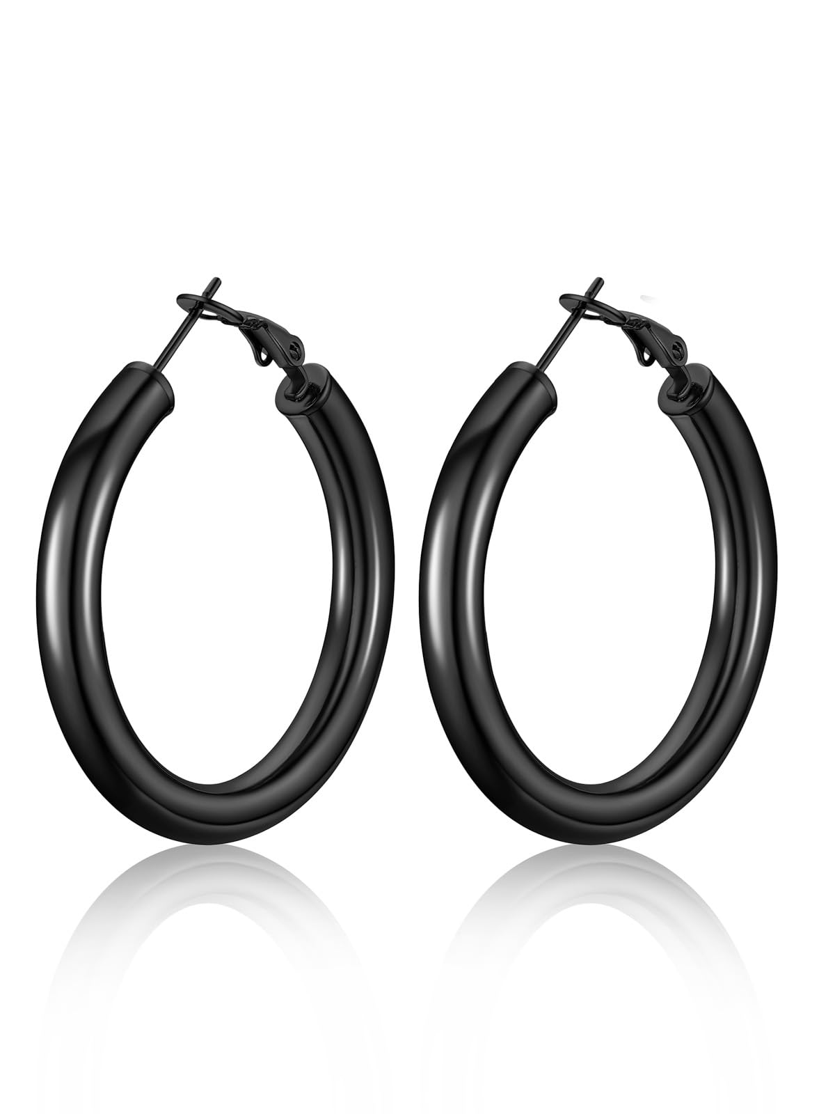 U7 Steel Hoop Earring For Women Men Black Huggie Earrings Stylish Clip On Earings