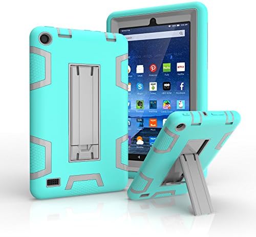 Fire 7 2015 Case,[Kickstand]3in1 Slim Heavy Duty Shockproof Drop Protection Rugged Armor Three Layer Hard Cover PC+Silicone Hybrid High Impact Resistant Defender Full Body Protective Cover