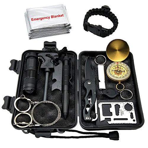 Moonstone Emergency Survival Kit 13 in 1 for Camping Hiking Wilderness Adventures and Disaster Preparedness