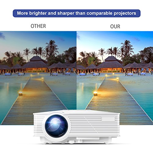 SPACEKEY Mini Portable Projector Multimedia Home Theater Video Projector Support 1080P with HDMI, USB, VGA, AV Ports for Home Cinema, White