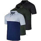 Real Essentials 3 Pack: Men's Short Sleeve Golf Polo Casual Workout Sports Cool Moisture Wicking Collared Shirt (Big & Tall)
