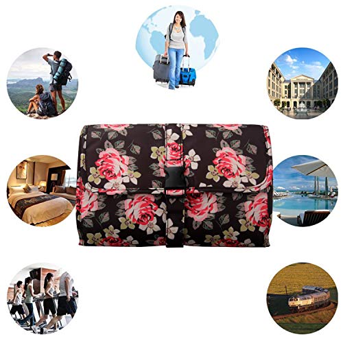 Hanging Toiletry Bag Travel Kit for Men and Women Waterproof Wash Bag Compact Makeup Organizer Bag Shaving Kit for Bathroom, Travel Accessories, Cosmetics, Shampoo, Body Wash (Flower Pattern) - Thumbnail 3