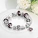 Naivo Designer Inspired Crystal Snake Chain Murano Glass Beads Charm Bracelet - 50 Shades of Love-Purple Topaz