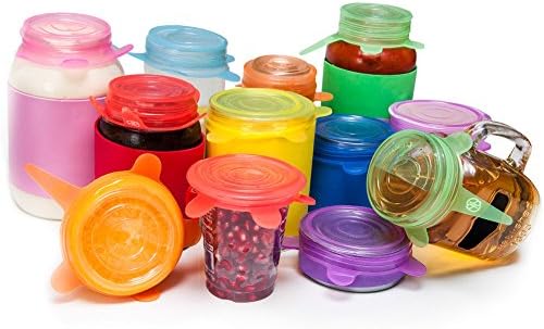 Silicone Lids 12 Pack, Stretchable, Reusable, Durable Kitchen Gadget, Dishwasher and Freezer Safe, Preserve Food (Multicolor, 1 Size Jar 12 Pack/Circular)