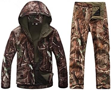 SportsInn Men Hunting Camouflage Clothing Waterproof Windproof Softshell Hooded Jacket & Pants Set