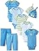 Gerber Baby-Boys Newborn Seriously Cute 9 Piece Bodysuits Pants and Caps Set, Blue, 0-3 Months