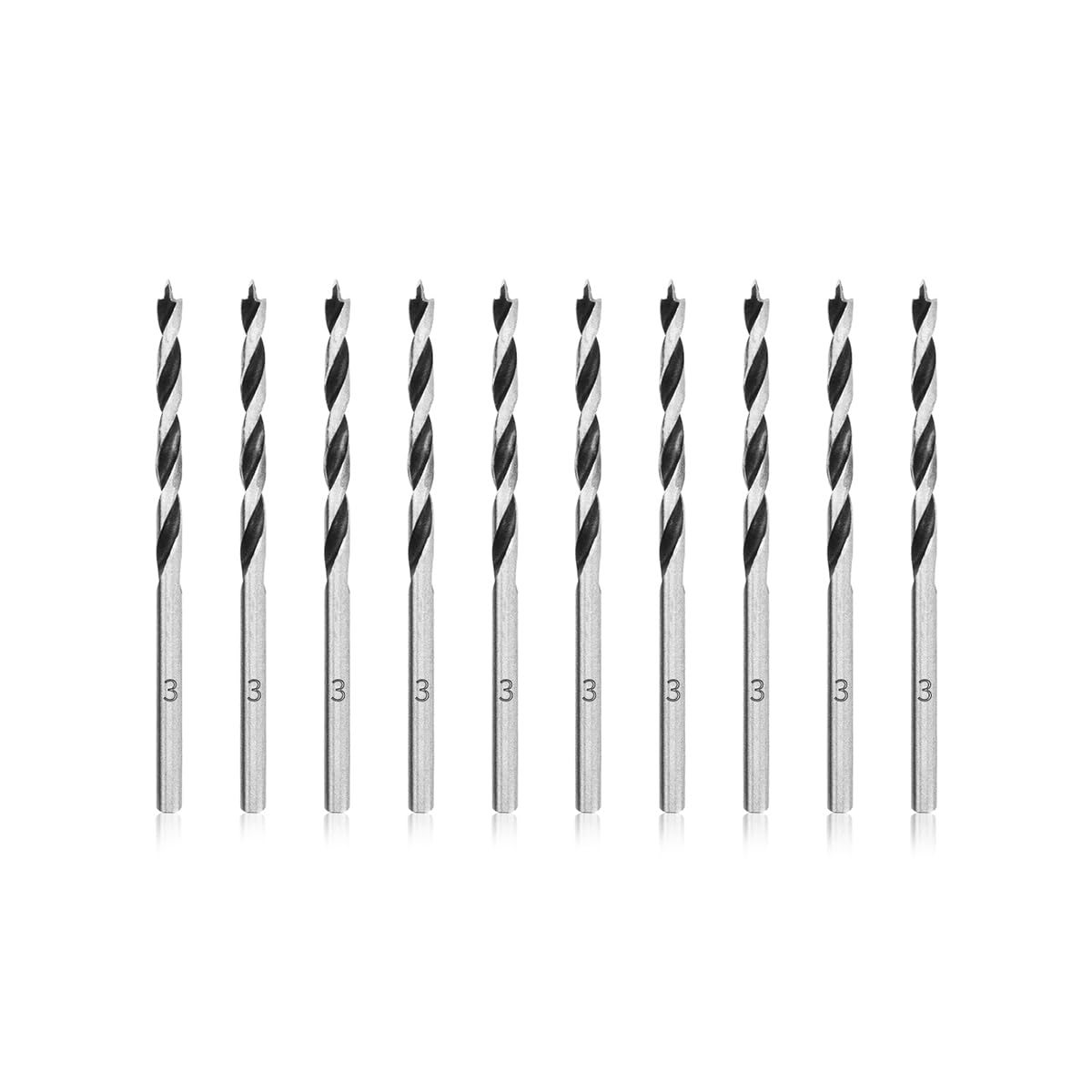 Meccion Wood Drill Bits 3mm 10Pcs Brad Point Auger Drill Bit Professional Woodworking Lip and Spur Drill Bit for Wood