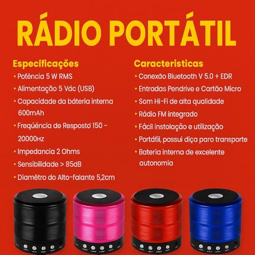 Mini Caixinha de Som Bluetooth Portátil WS-887 USB SD Rádio FM – Mini Speaker Envio Sortido