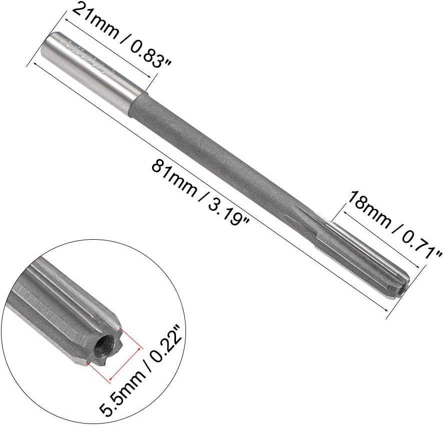 sourcing map Chucking Reamer 5.5mm, H8 HSS Lathe Machine Reamer 6 Straight Flutes, Round Shank Milling Cutting Tool - Image 3