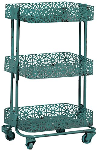 Linon 3-Tier Cart Metal, Turquoise