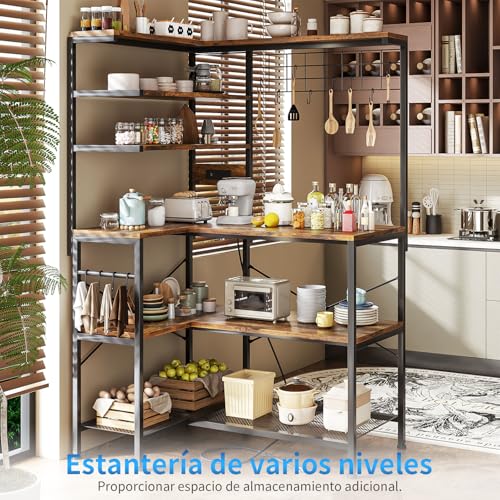 SIMPLE ESPACIO Alacenas para Cocina,Muebles para Cocina,Alacena,Estante para Cocina con Regleta,Rejilla Paras Pan Multifuncional con 12 Ganchos,Adecuada Paras Cocinas Sala Des Estar（Retro）