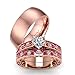 LOVERSRING Couple Ring Bridal Set His Hers 10k Women Rose Gold Filled Heart Cut CZ Men Titanium Wedding Ring Band Set