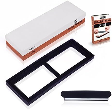 Whetstone [New And Improved] Professional Grade Two-sided Knife Sharpener Stone 1000/6000 Grit With Non-Slip Silicone Base Holder- Plus Angle Guide And Instruction Manual.