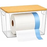 CiWiVOKi Trash Bag Holder with Bamboo Lid - Stackable Under Sink Organizer & Garbage Bag Dispenser for Kitchen Organization - Large Plastic Holder for Laundry Room, Pantry, Bathroom, Cabinets, 1 Pack