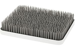 Boon Lawn Countertop Baby Bottle Drying Rack with Antimicrobial Tray - Baby Bottle Dryer and Organizer -Feeding Supplies - Gray - 13.5 x 11 x 2.5