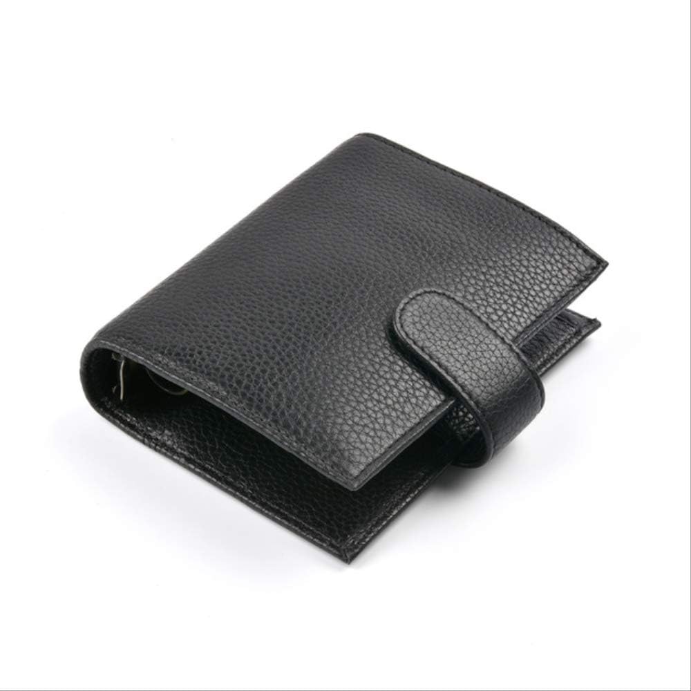 QWSAE notebookGenuine Leather Rings Notebook A7 Size Brass Folder Mini Agenda Daily Leather Organizer Notebook Large Pocket Notebook A7 Cover 142x115mm Litchi Black