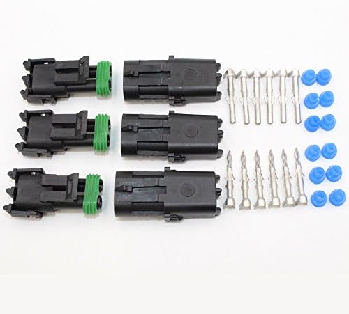 TinFmoon 3 Kit 2 Pin Way Waterproof Electrical Connector Plug Fits 18-14 AWG Wire Cable for Car Auto Motorcycle