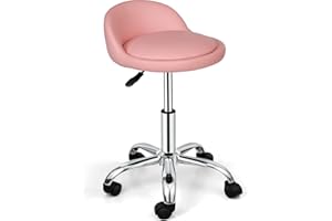 Nova Microdermabrasion Rolling Stool Swivel Salon Stool Chair Adjustable Drafting Tattoo Office Massage Medical Facial Spa with PU Cushion Backrest (Pink)