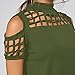 Tsmile Summer Women Fashion Short Sleeve Tops Off Shoulder Hollow Out Loose Fit Casual T-Shirt Slit Blouse Army Green