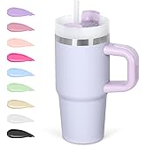 Cosictic 14 Oz Tumbler with Handle and Straw for Kids, Stainless Steel Double Wall Vacuum Insulated Cup for Children, 14 Oz Cups for Kids (Purple)