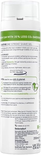 NIVEA MEN Sensitive One Stroke Shave Gel 200ml Chamomile Vitamin E Beard view 2