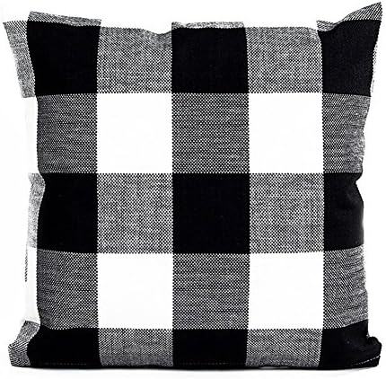 Set of 4 Farmhouse Square Tartan Cotton Throw Pillow Case Plaids Cushion Cover 18 x 18 - Pillow Cover Decorative (A-Style Black)