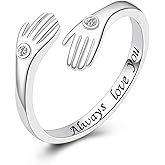 Hug Ring for Women Adjustable, 925 Sterling Silver Hugging Hands Open Ring with Zircon, Always Love You Promise Jewelry Valentine's Mothers Day Gift for Her