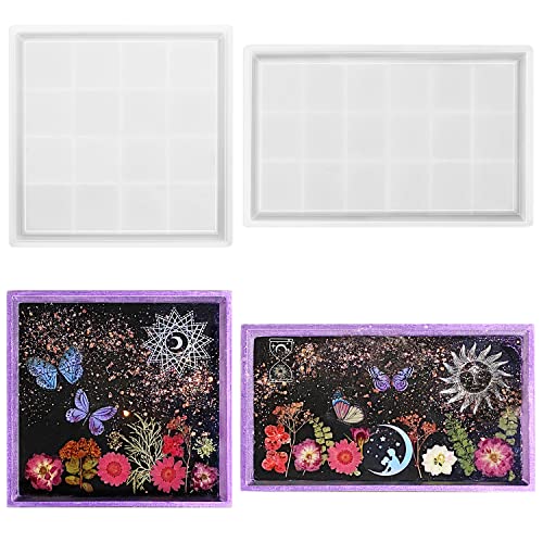 RESINWORLD Rectangle Square Tray Mold for Resin, Rolling Tray Mold, Shiny Silicone Tray Resin Mold with Sides, Silicone Plate Mold for Making Sided Tray